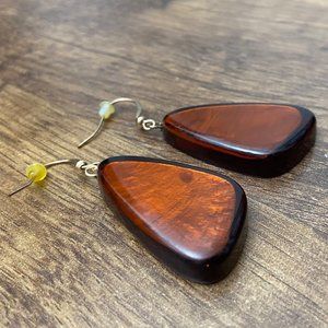 Vintage Amber Lucite Dangle Earrings with Embedded Foil
